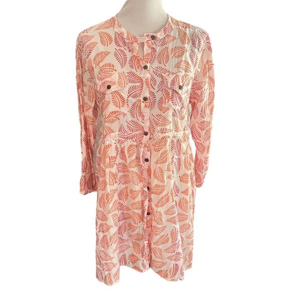 Roberta Roller Rabbit •L• YANA Tunic Shirt Dress Button Up Cotton Drawstring NWT - Picture 1 of 12